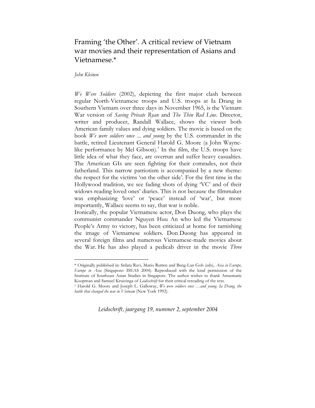 Framing 'The Other'. a Critical Review of Vietnam War Movies and Their Representation of Asians and Vietnamese.*