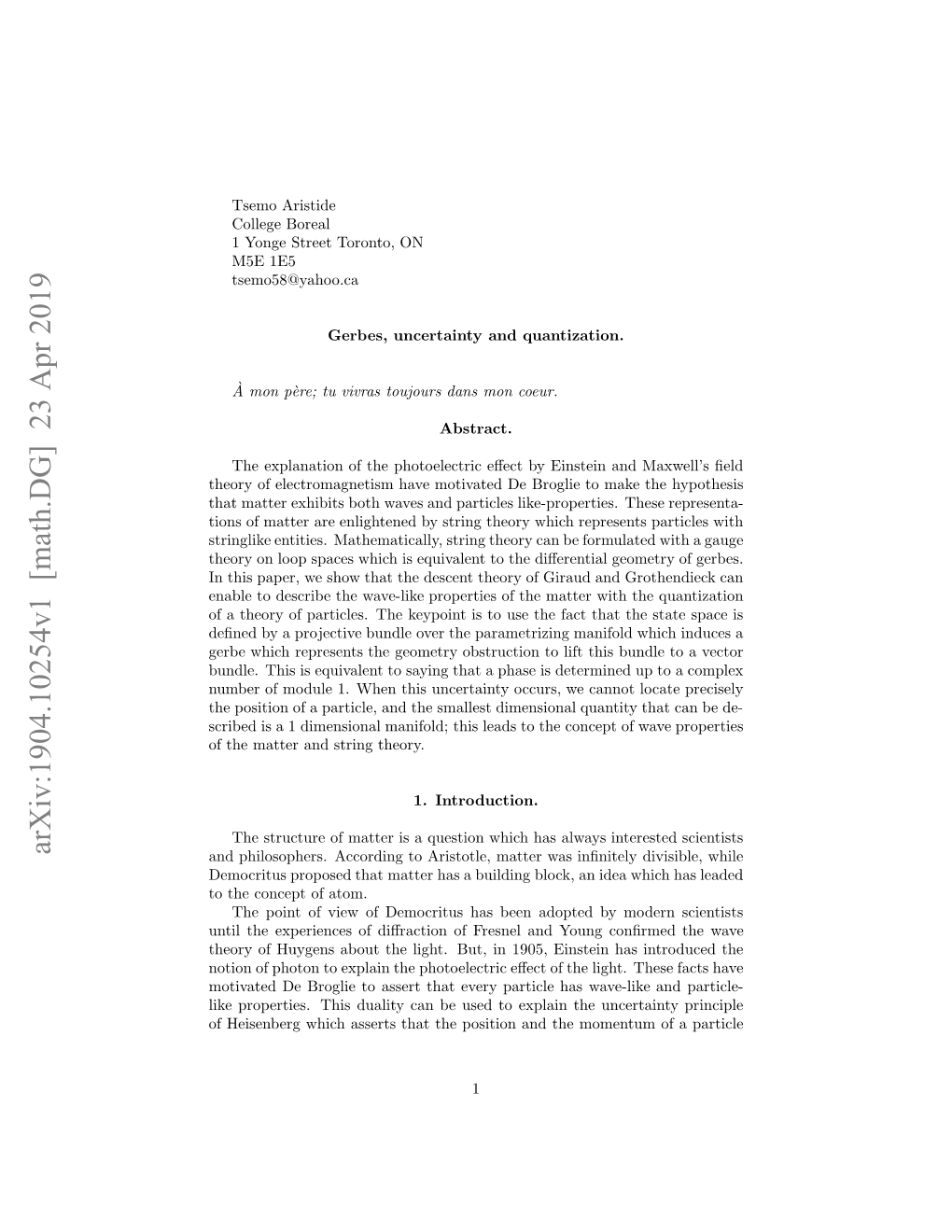 Arxiv:1904.10254V1 [Math.DG] 23 Apr 2019 Eortspooe Htmte a Uligbok Nie Hc H Which Atom