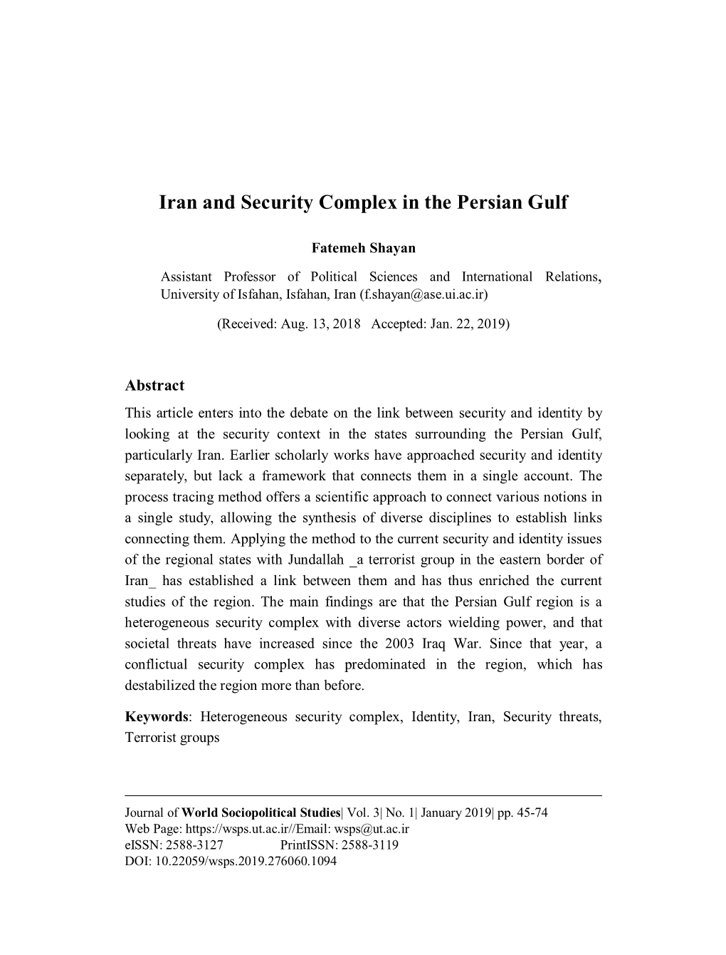 Iran and Security Complex in the Persian Gulf