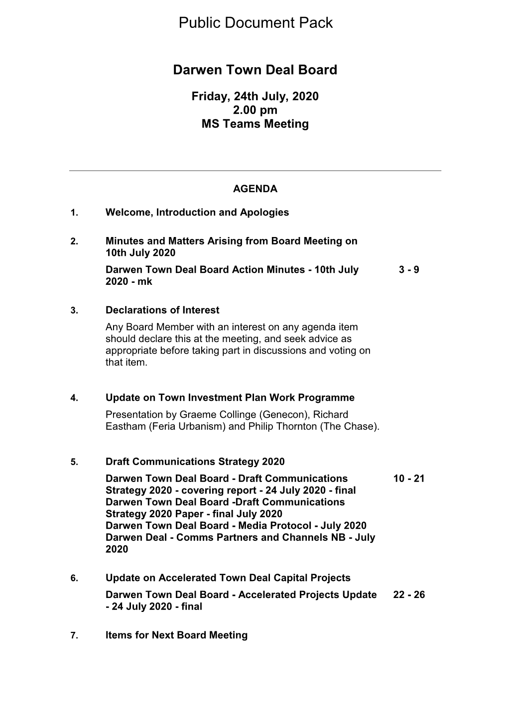 (Public Pack)Agenda Document for Darwen Town Deal Board, 24/07