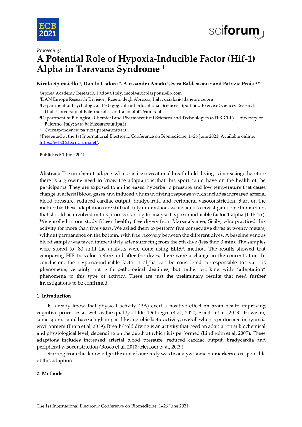 A Potential Role of Hypoxia-Inducible Factor (Hif-1) Alpha in Taravana Syndrome †