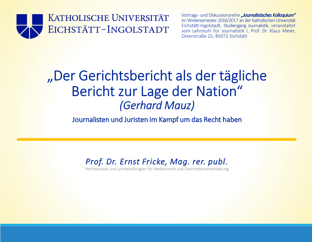 Vortrag Von Prof. Dr. Ernst Fricke: 