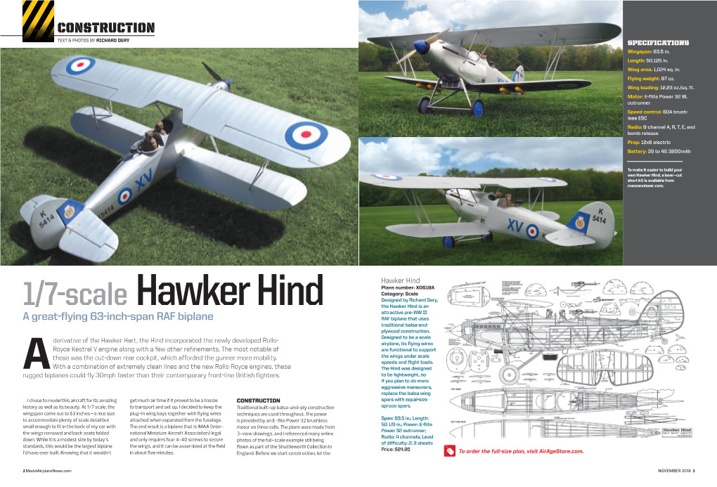 CONSTRUCTION TEXT & PHOTOS by Richard Dery Specifications Wingspan: 63.5 In