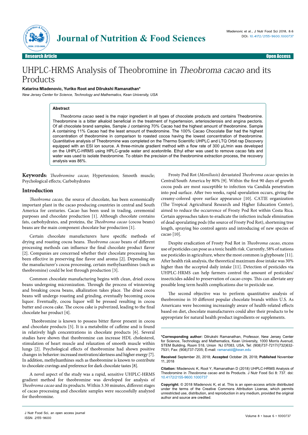 UHPLC-HRMS Analysis of Theobromine in Theobroma Cacao