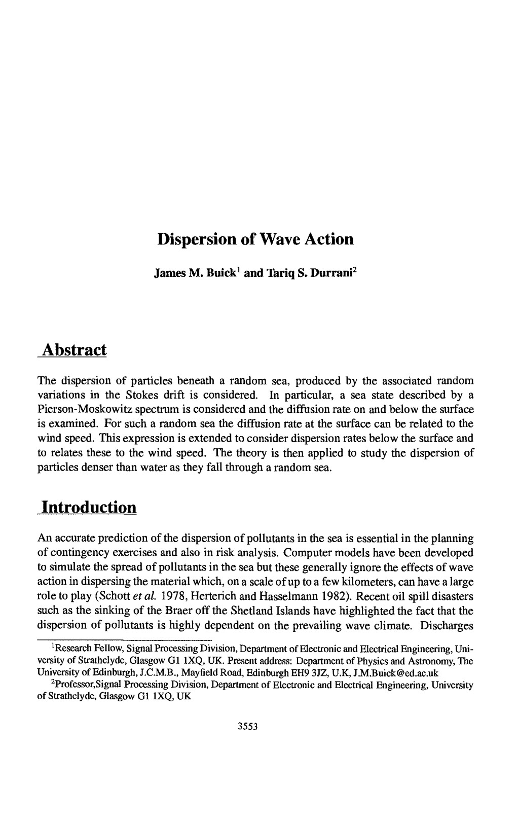 Dispersion of Wave Action Abstract Introduction