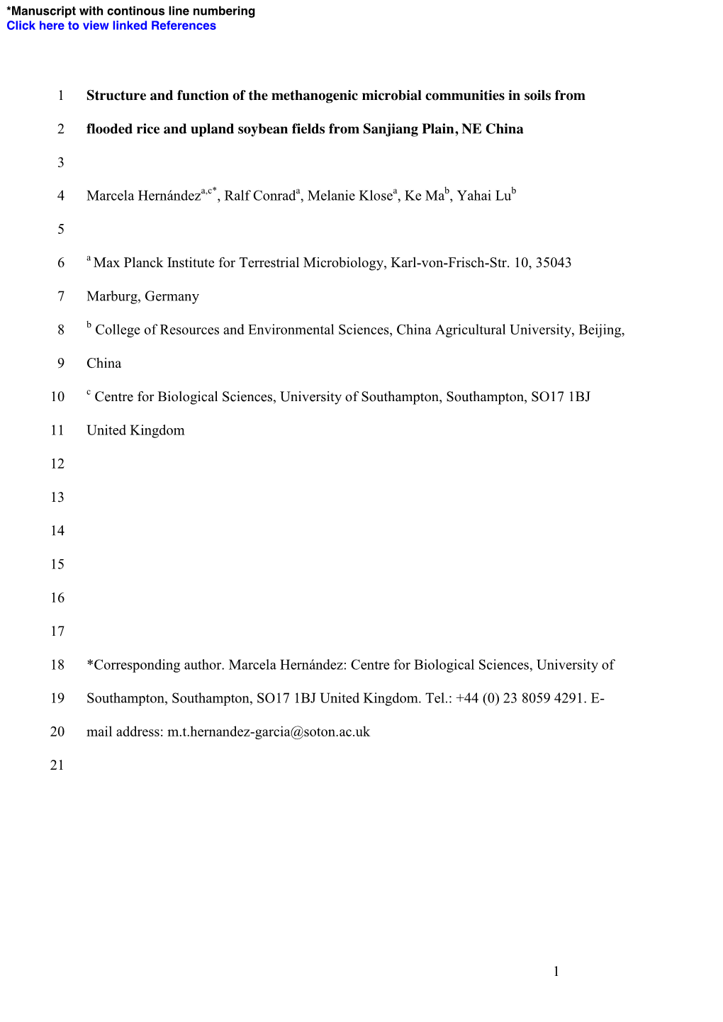 1 Structure and Function of the Methanogenic Microbial Communities in Soils from 1 Flooded Rice and Upland Soybean Fields from S