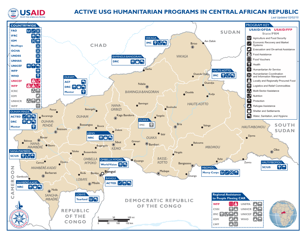 ACTIVE USG HUMANITARIAN PROGRAMS in CENTRAL AFRICAN REPUBLIC Last Updated 02/02/15
