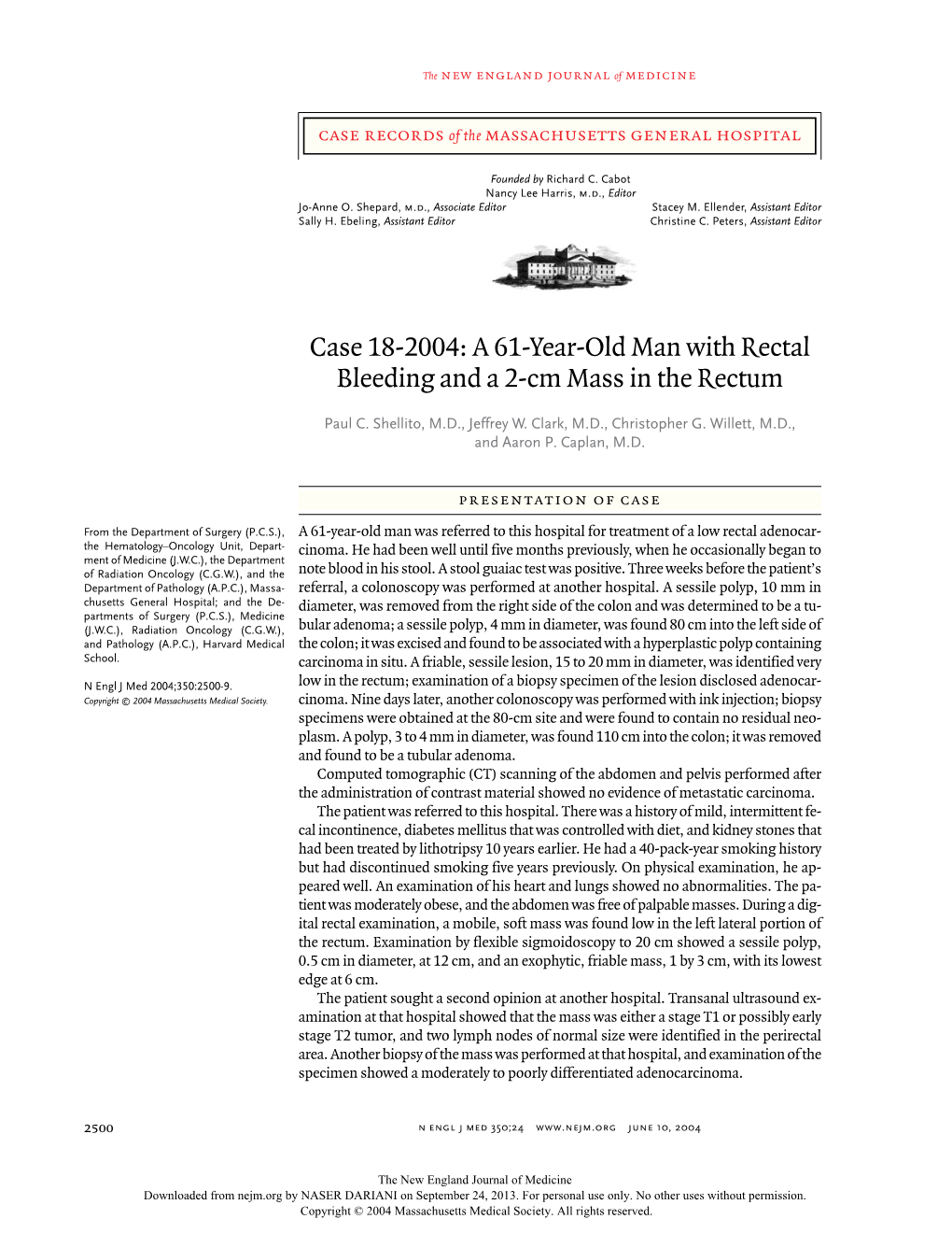 Case 18-2004: a 61-Year-Old Man with Rectal Bleeding and a 2-Cm Mass in the Rectum