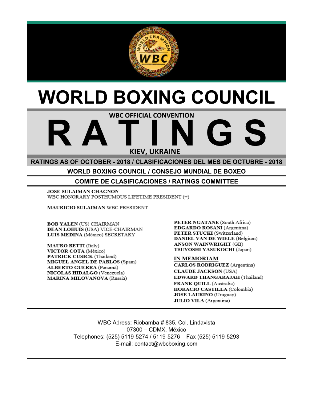 World Boxing Council Ratings