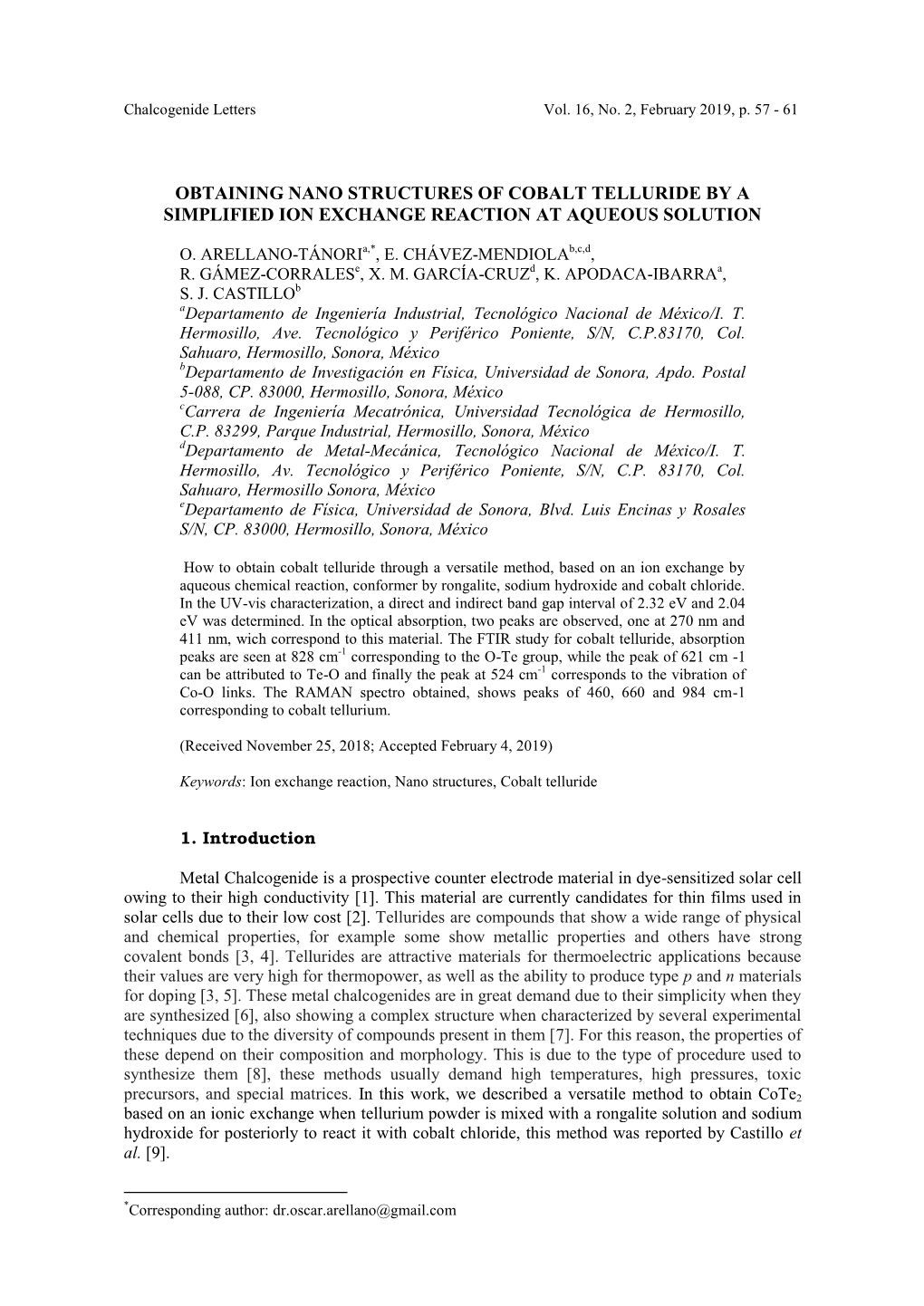 Obtaining Nano Structures of Cobalt Telluride by a Simplified Ion Exchange Reaction at Aqueous Solution