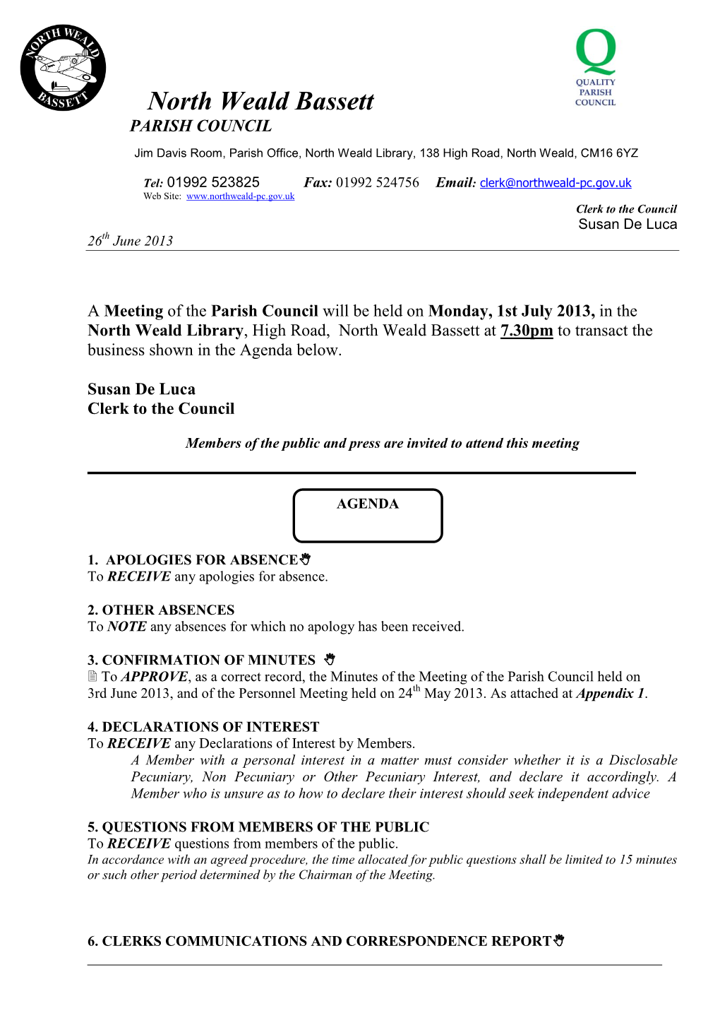 9 North Weald Bassett PARISH COUNCIL