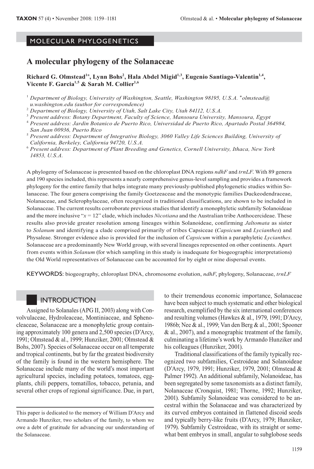 A Molecular Phylogeny of the Solanaceae