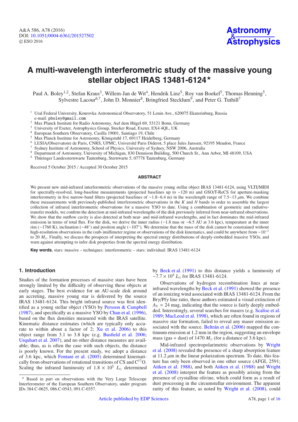 A Multi-Wavelength Interferometric Study of the Massive Young Stellar Object IRAS 13481-6124