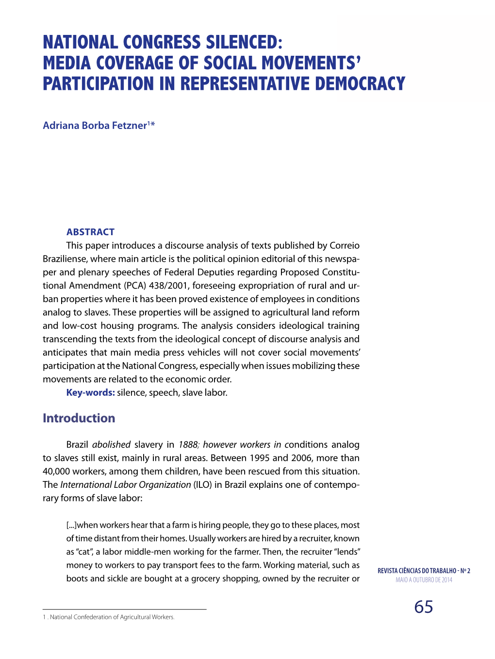 National Congress Silenced: Media Coverage of Social Movements’ Participation in Representative Democracy