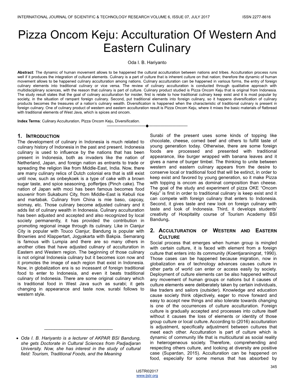 Pizza Oncom Keju: Acculturation of Western and Eastern Culinary