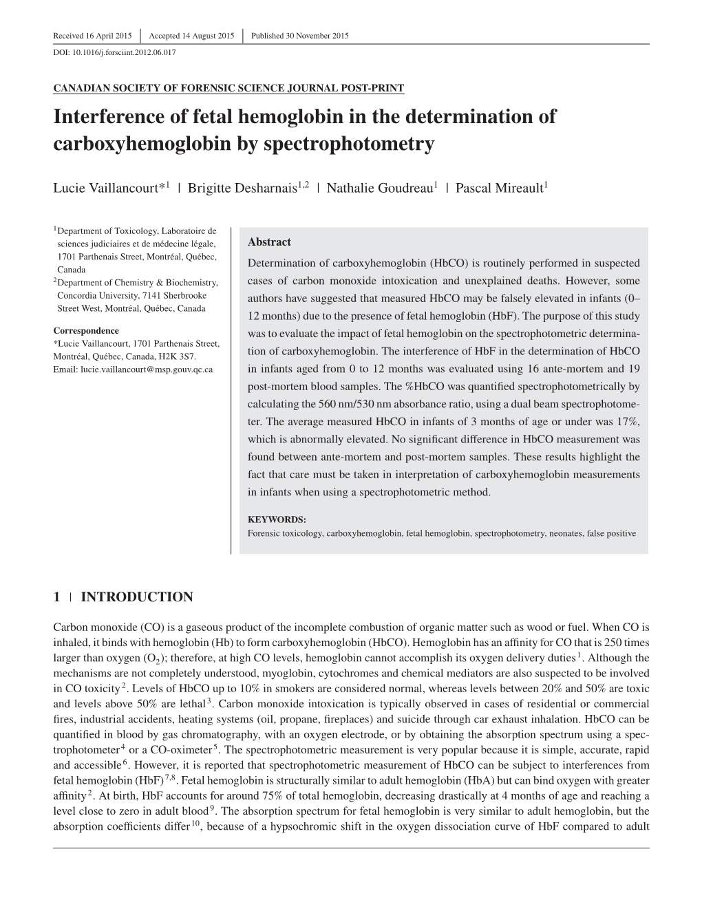 Interference of Fetal Hemoglobin in the Determination of Carboxyhemoglobin by Spectrophotometry