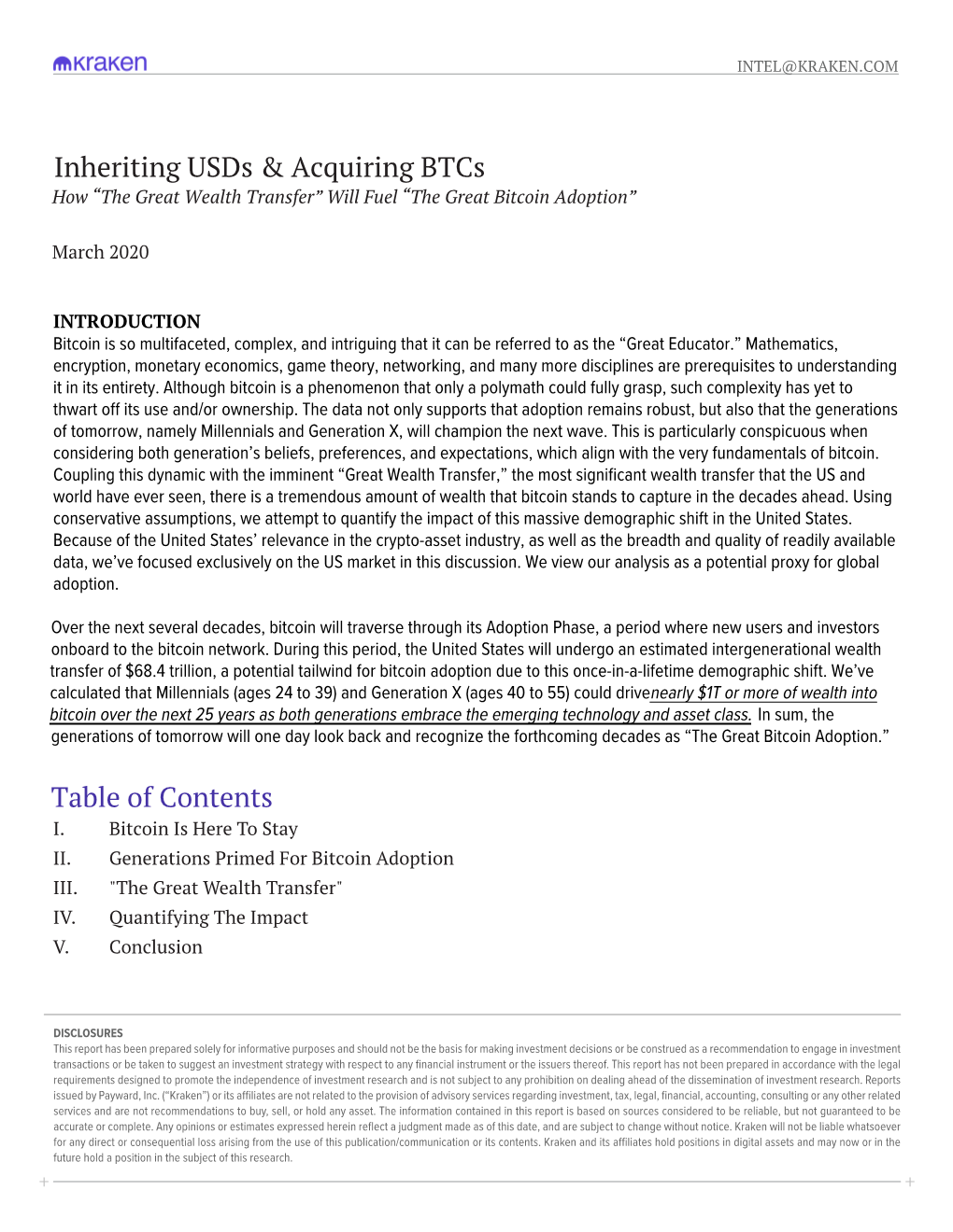 Inheriting Usds & Acquiring Btcs Table of Contents