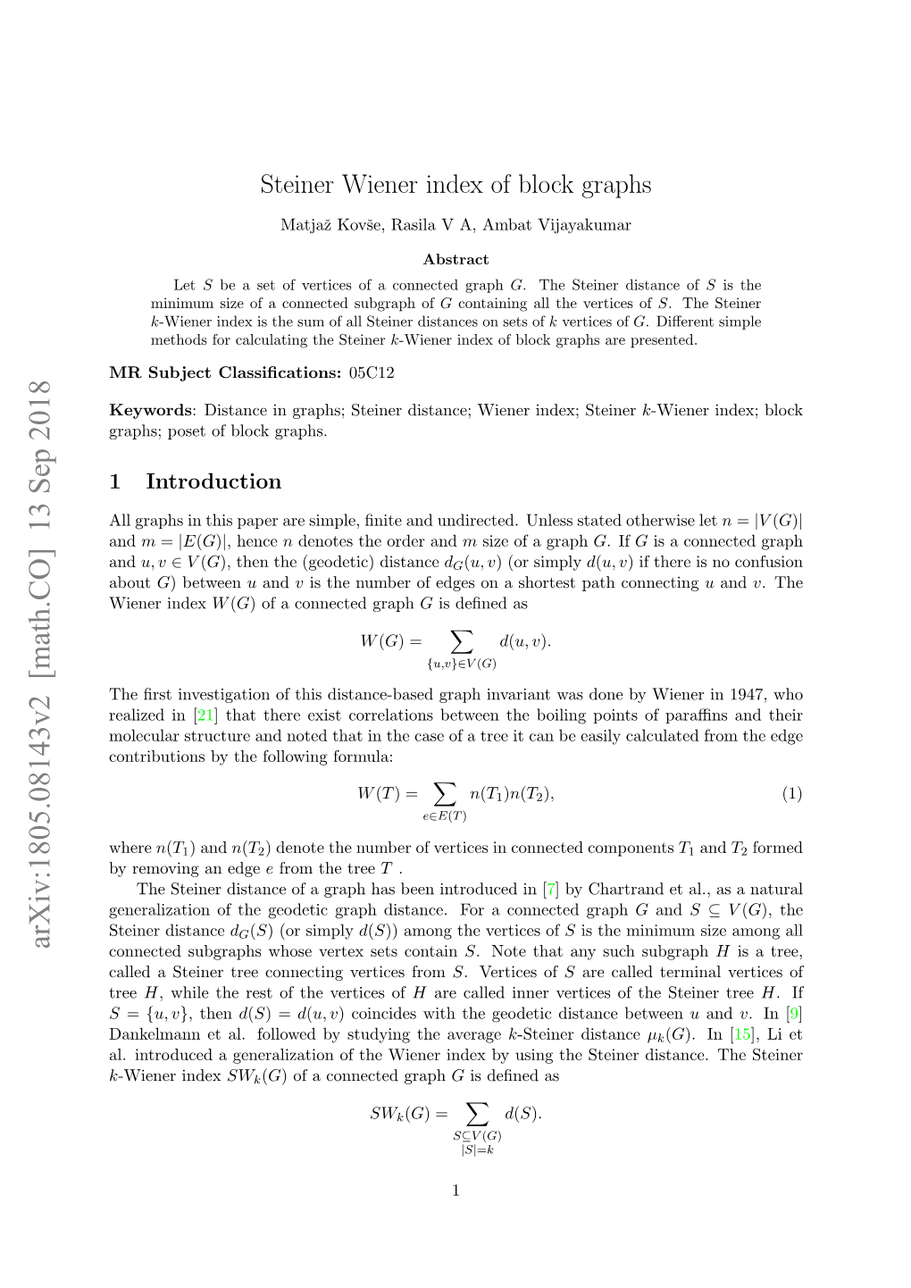 Steiner Wiener Index of Block Graphs