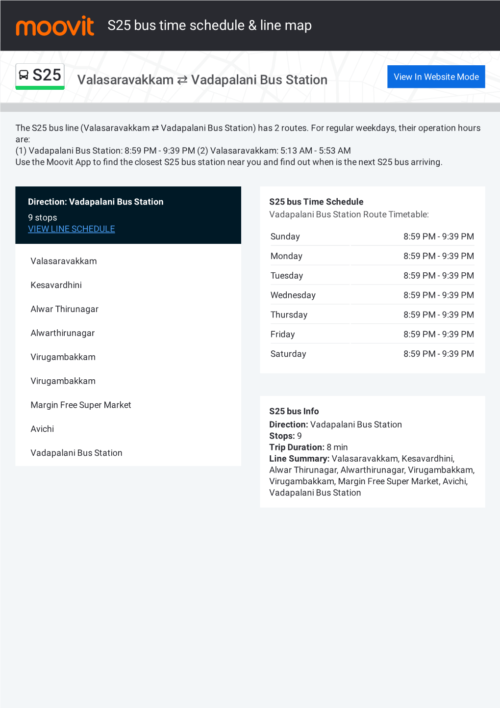 S25 Bus Time Schedule & Line Route