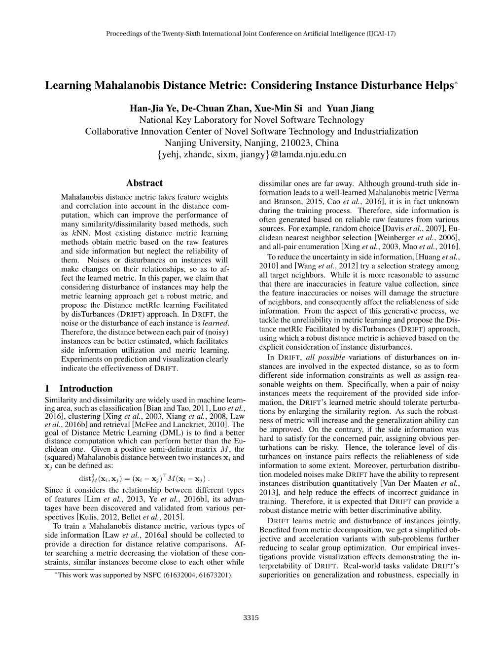Learning Mahalanobis Distance Metric: Considering Instance Disturbance Helps∗