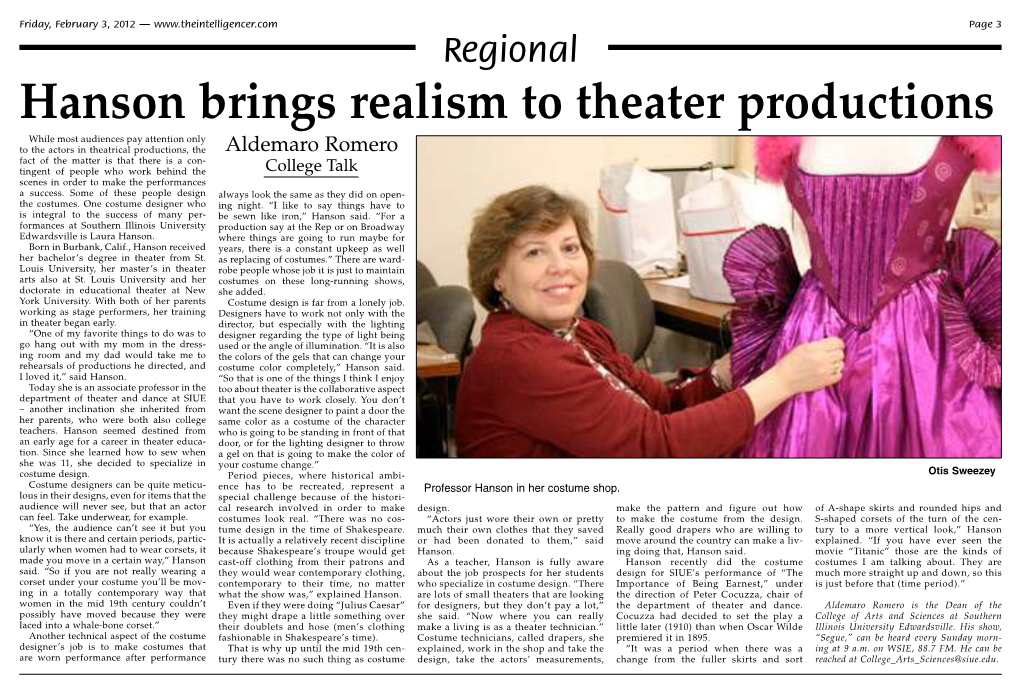 Hanson Brings Realism to Theater Productions