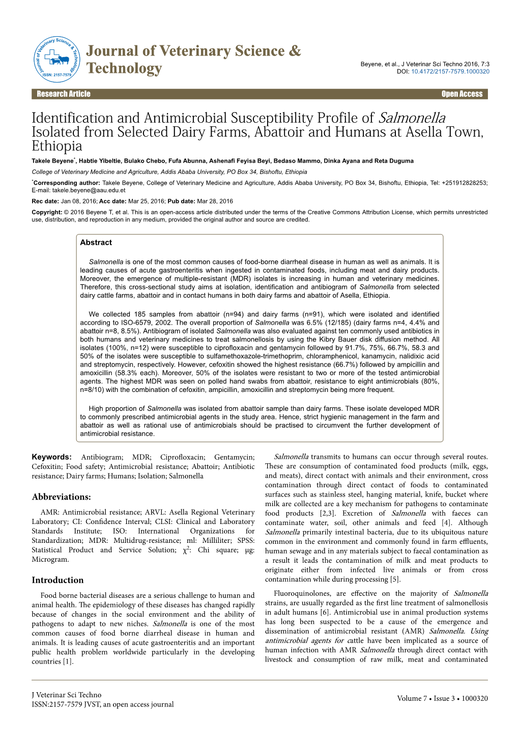 Identification and Antimicrobial Susceptibility Profile of Salmonella