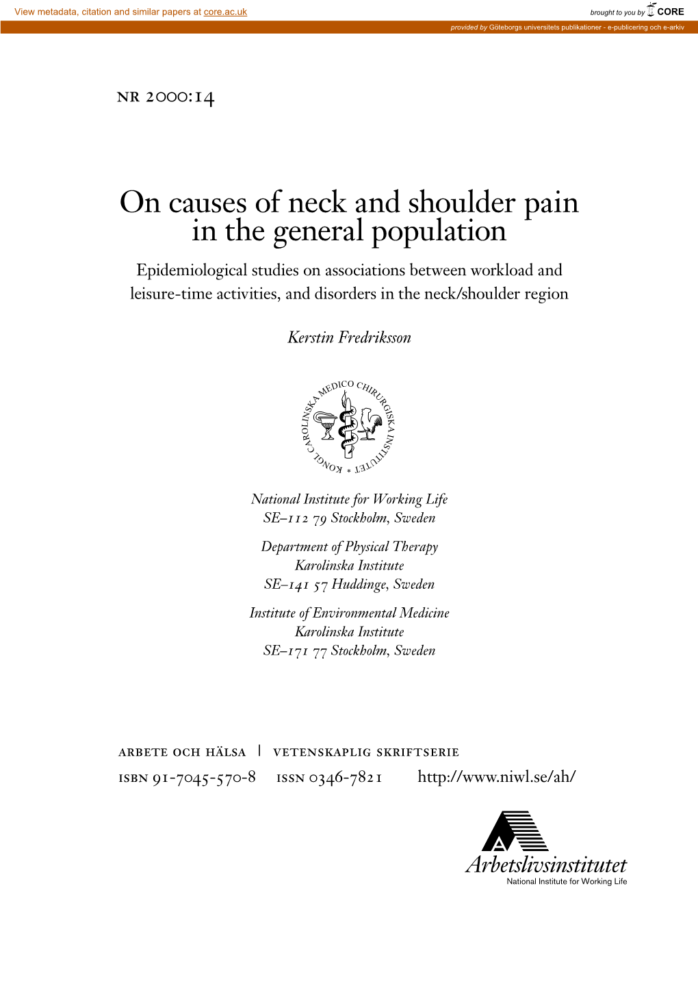 On Causes of Neck and Shoulder Pain in the General Population