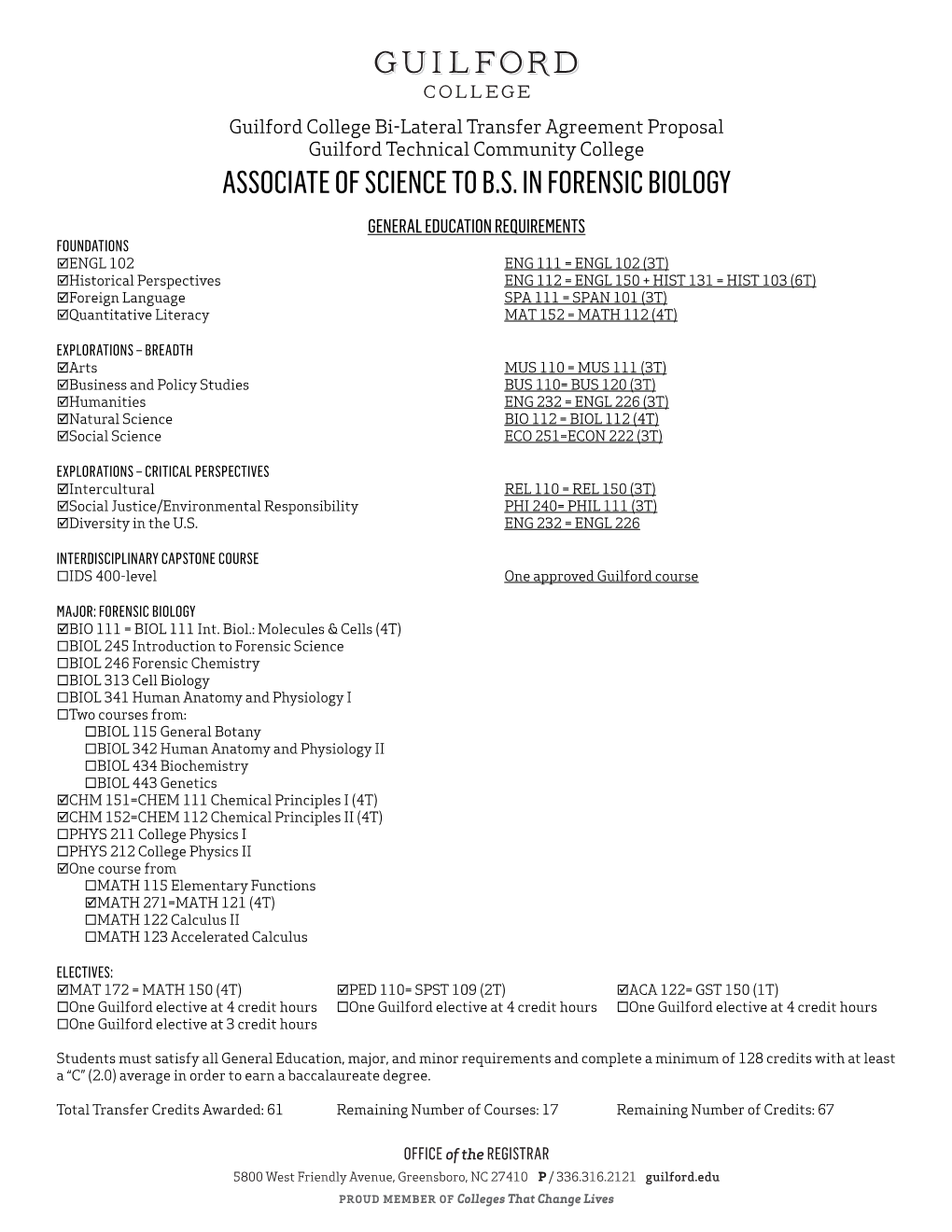 Associate of Science to B.S. in Forensic Biology