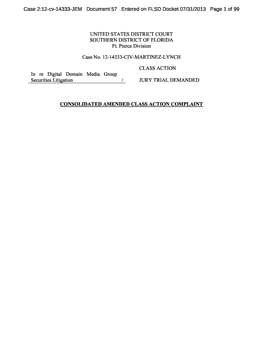 In Re Digital Domain Media Group, Inc. Securities Litigation 12-CV