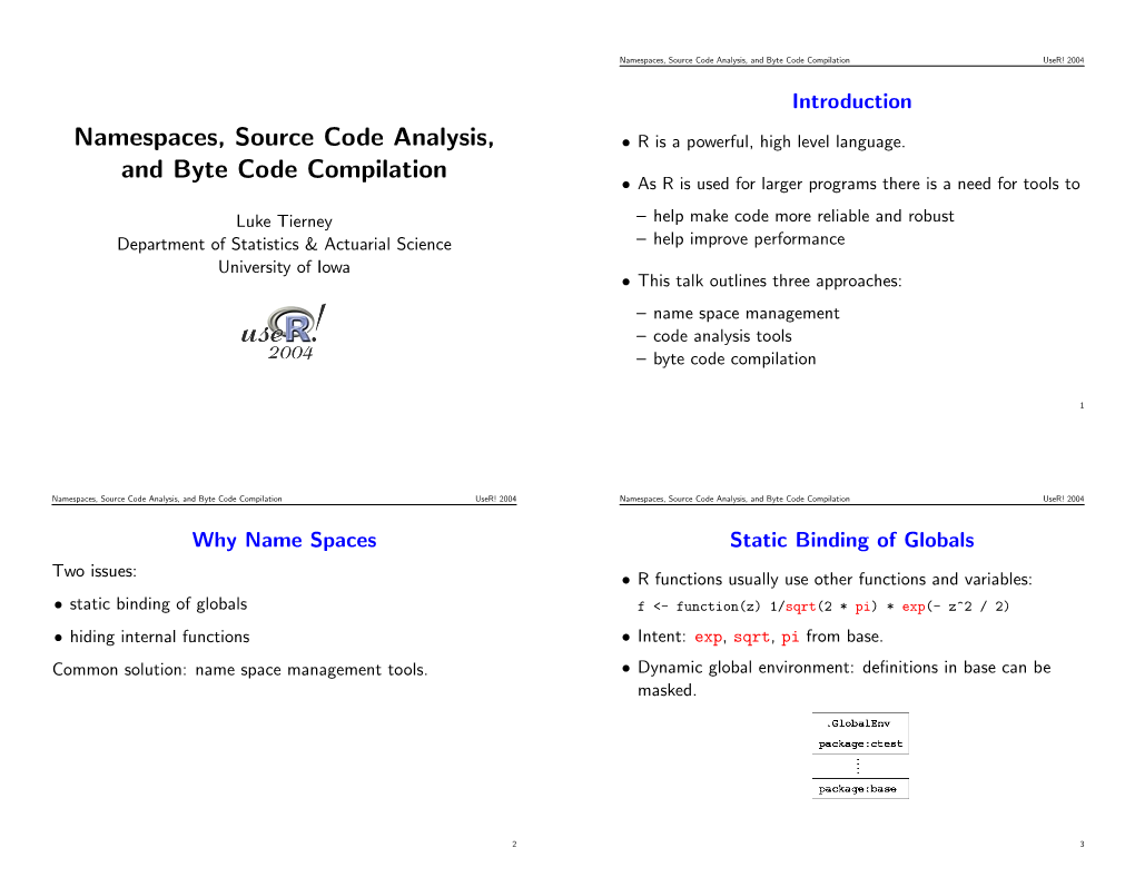Namespaces, Source Code Analysis, and Byte Code Compilation User! 2004
