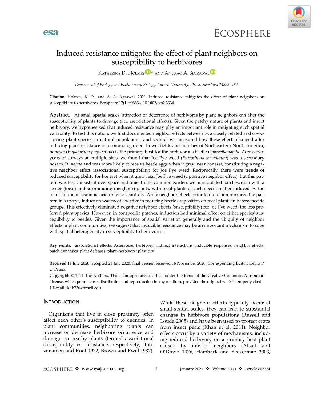 Induced Resistance Mitigates the Effect of Plant Neighbors on Susceptibility to Herbivores