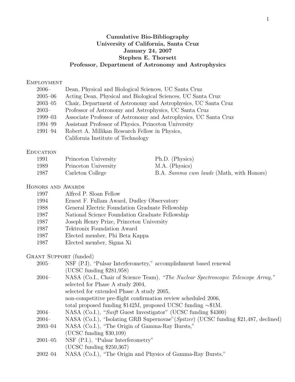 Stephen Thorsett's Cumulative Bio-Bibliography