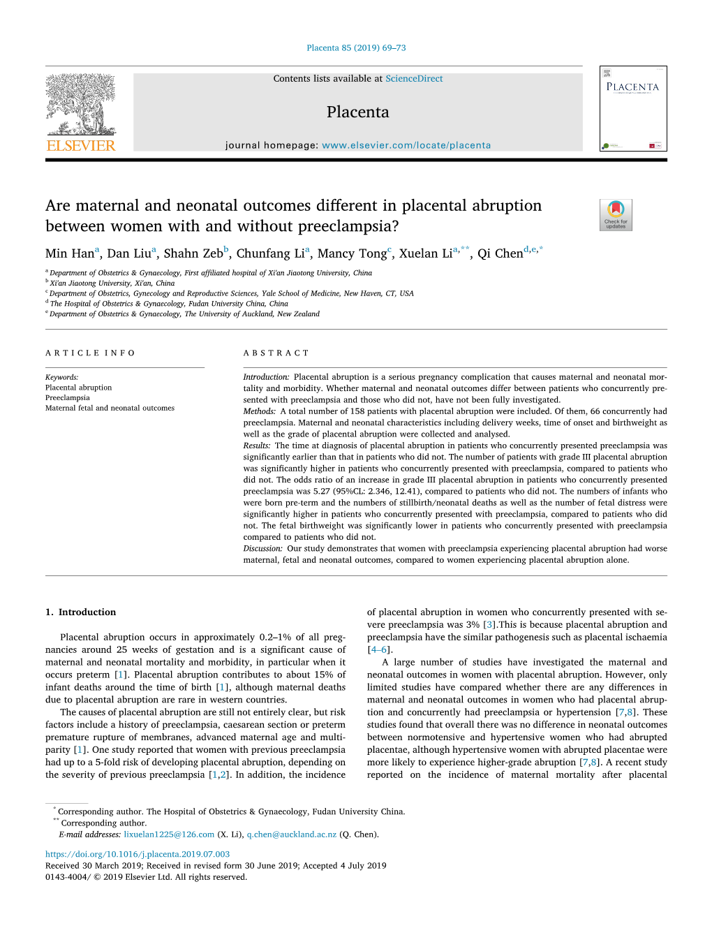 Are Maternal and Neonatal Outcomes Different in Placental Abruption