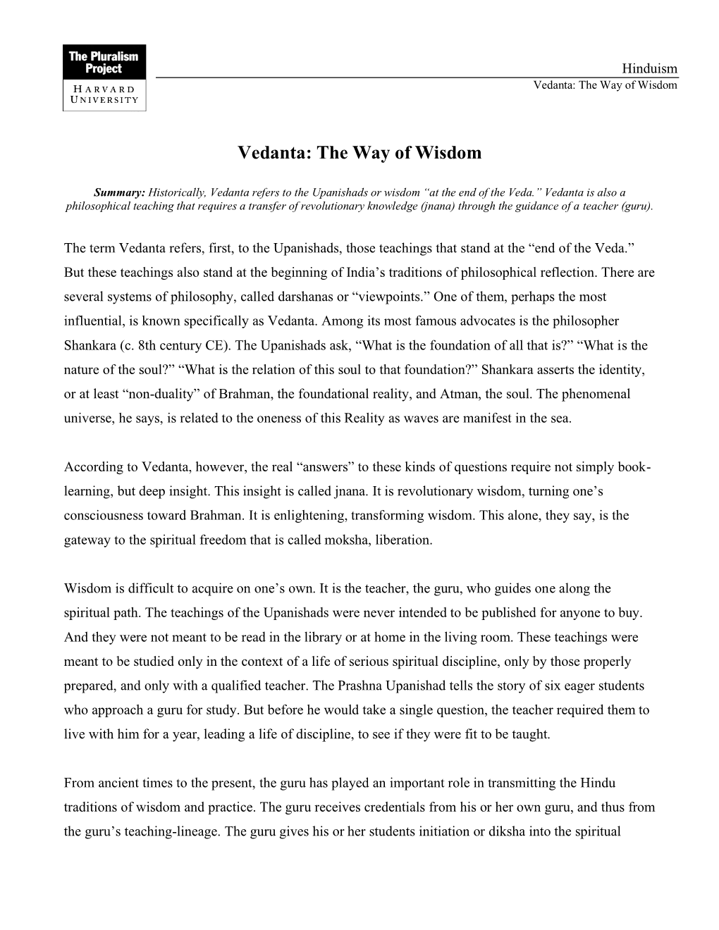 Vedanta: the Way of Wisdom