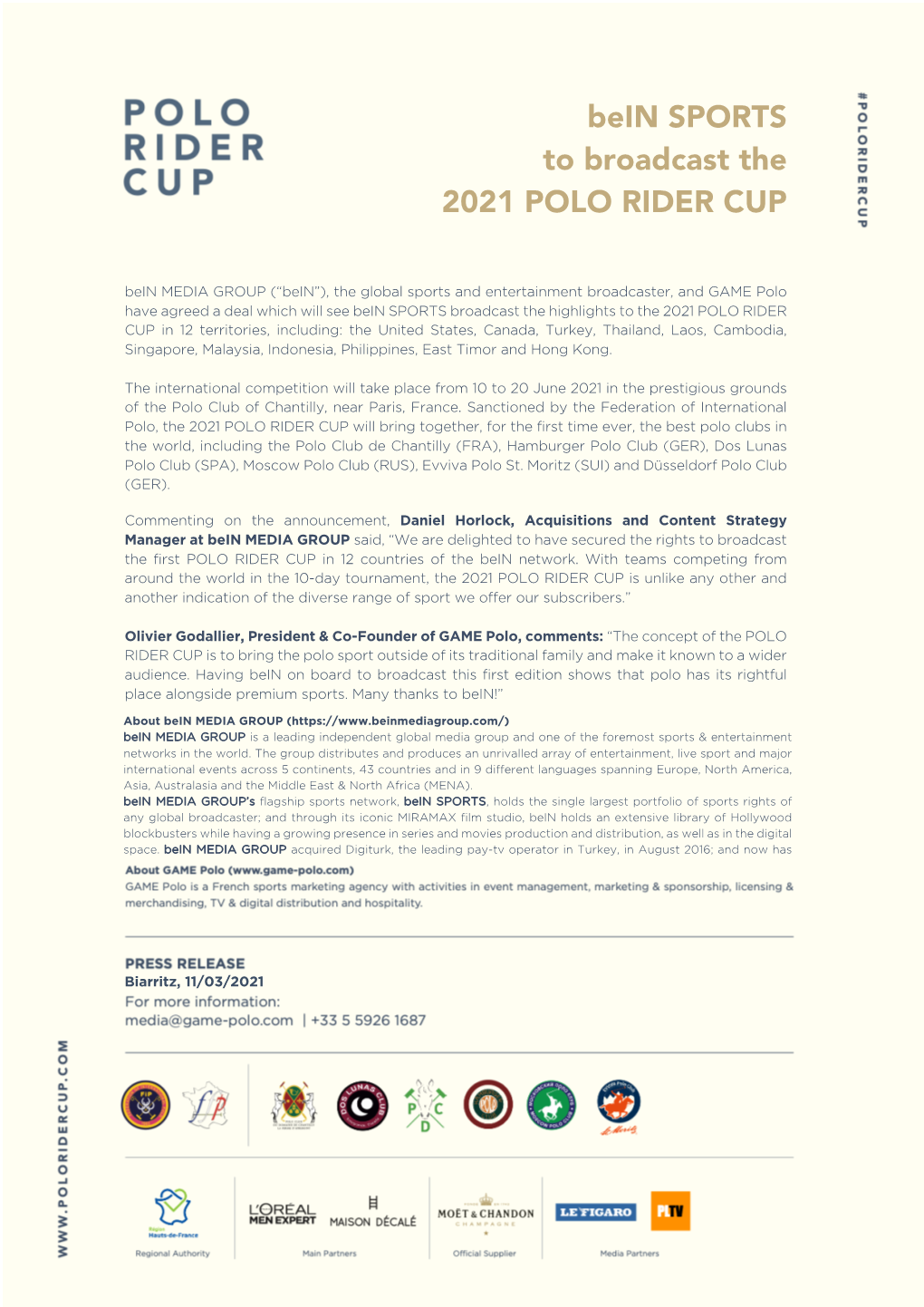 Bein SPORTS to Broadcast the 2021 POLO RIDER CUP