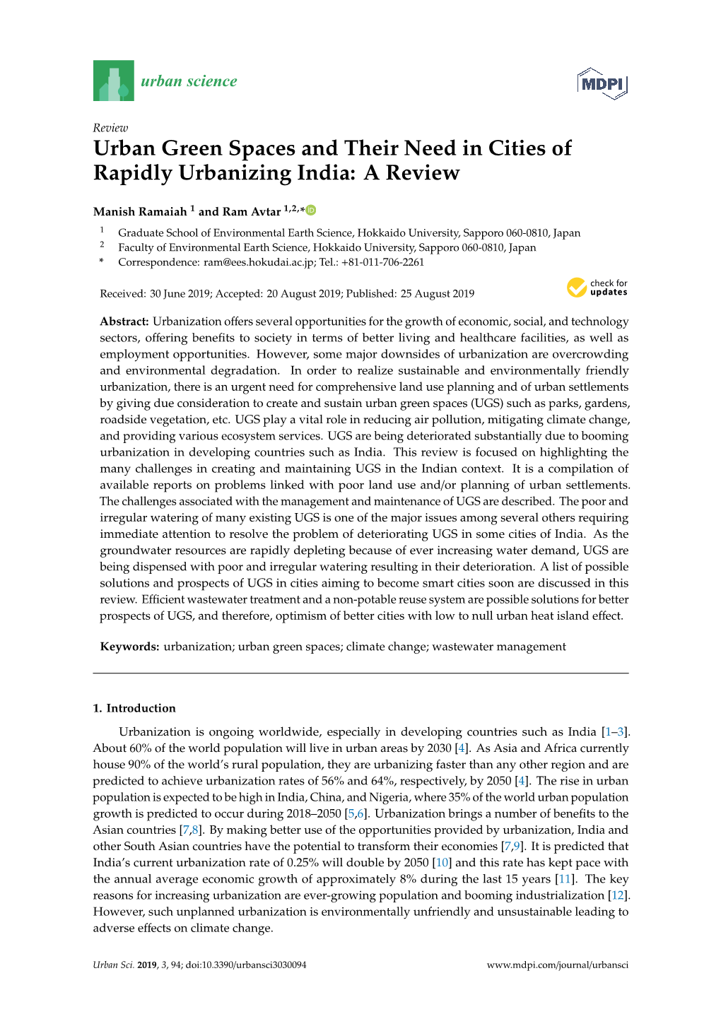 Urban Green Spaces and Their Need in Cities of Rapidly Urbanizing India: a Review