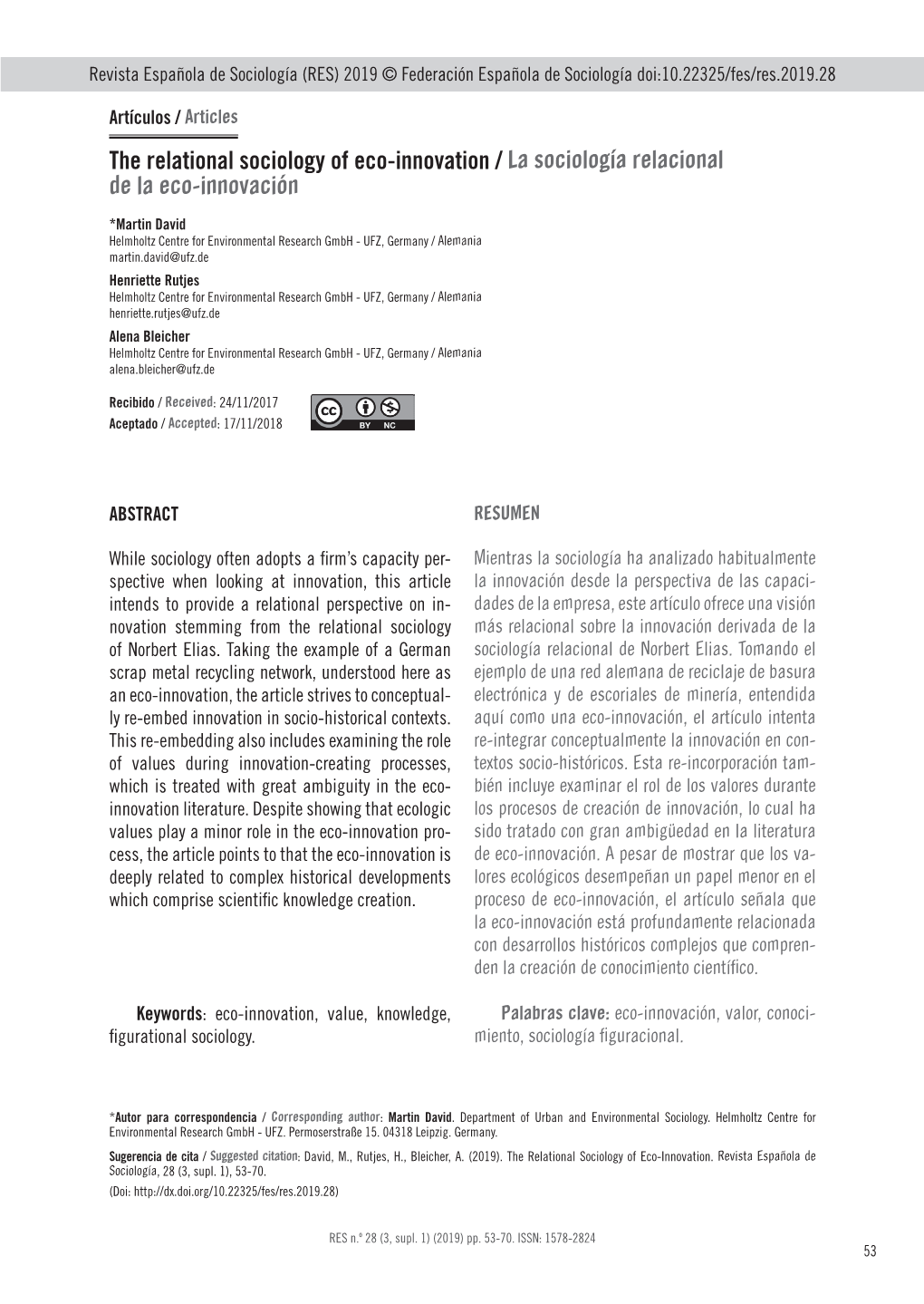 The Relational Sociology of Eco-Innovation / La Sociología Relacional De La Eco-Innovación