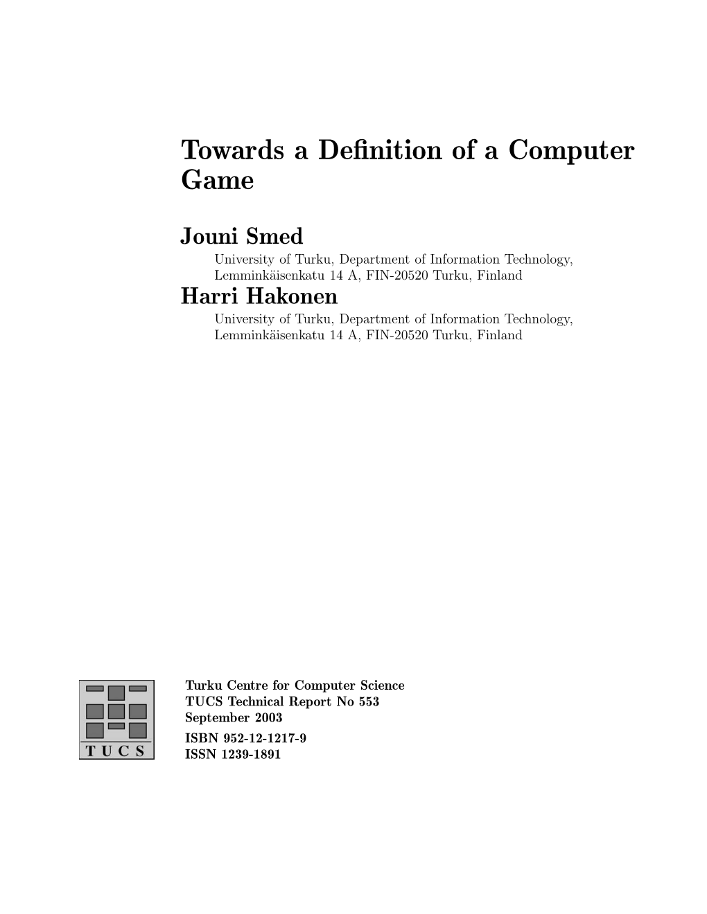Towards a Definition of a Computer Game