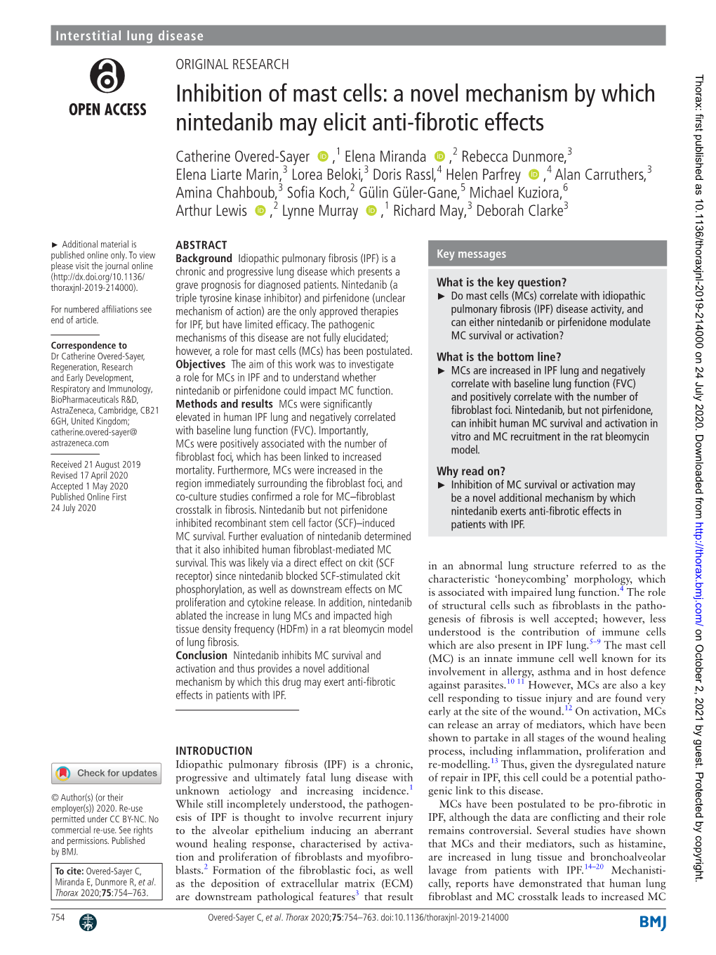 Inhibition of Mast Cells: a Novel Mechanism by Which Nintedanib