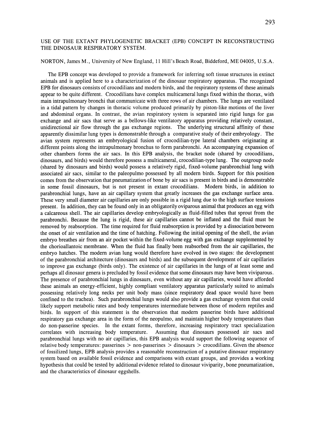 USE of the EXTANT PHYLOGENETIC BRACKET (EPB) CONCEPT in RECONSTRUCTING the DINOSAUR RESPIRATORY Systel\1