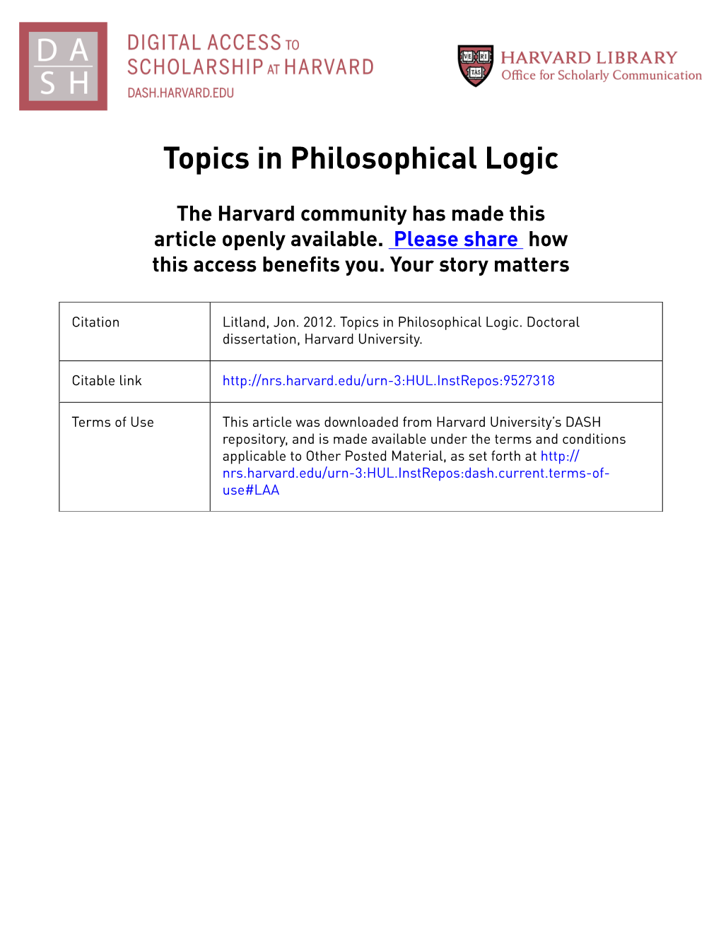 Topics in Philosophical Logic