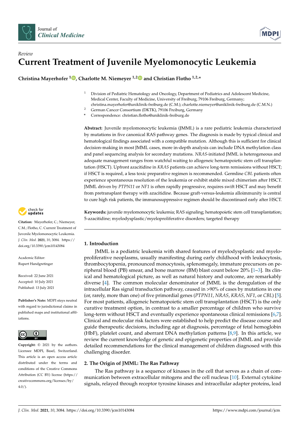 Current Treatment of Juvenile Myelomonocytic Leukemia