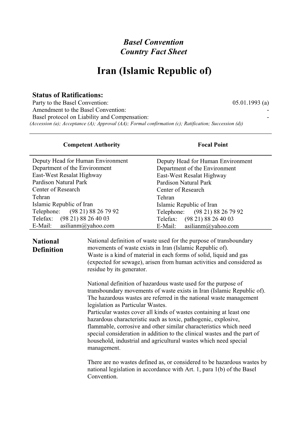 Basel Convention 2002 Country Fact Sheet 2006 s1