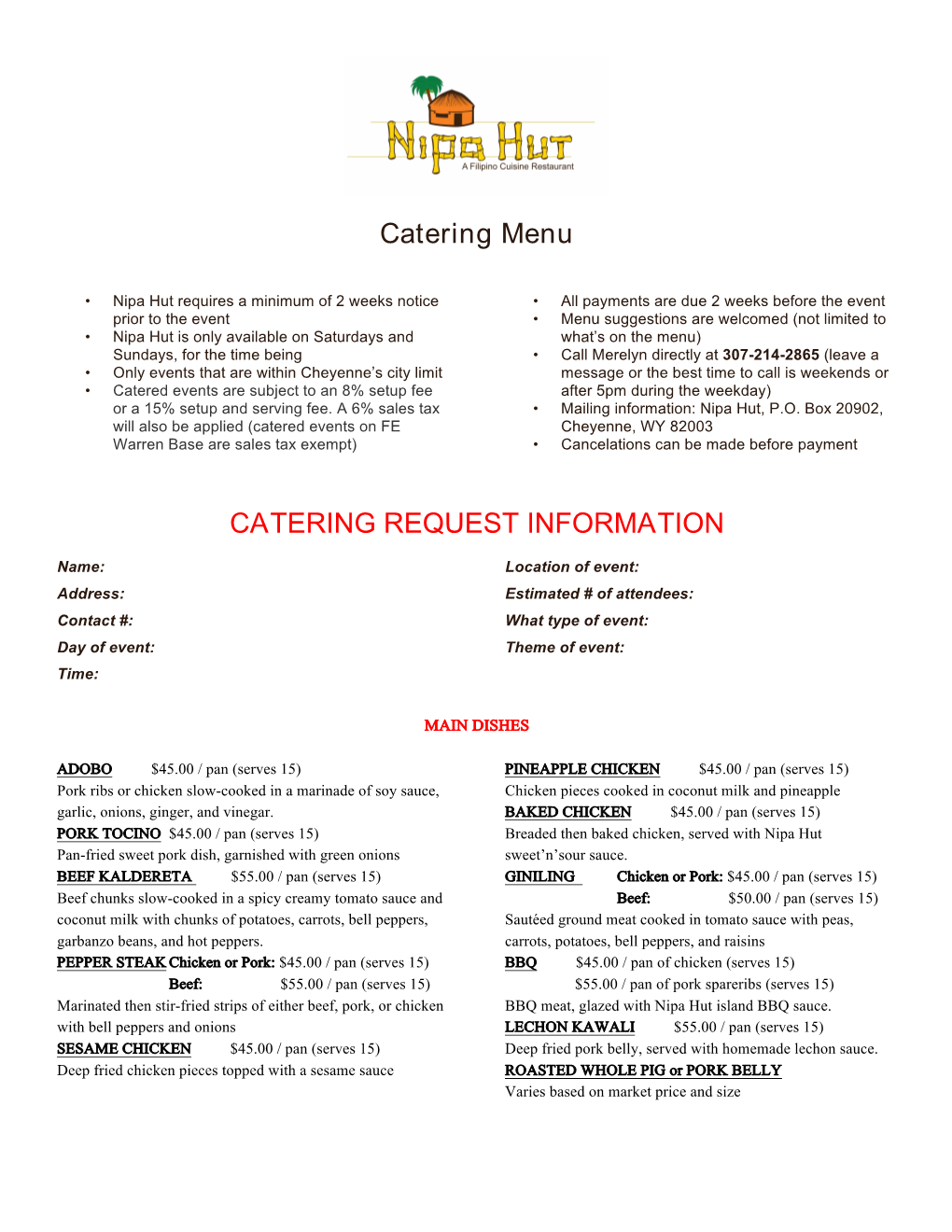 Catering Menu