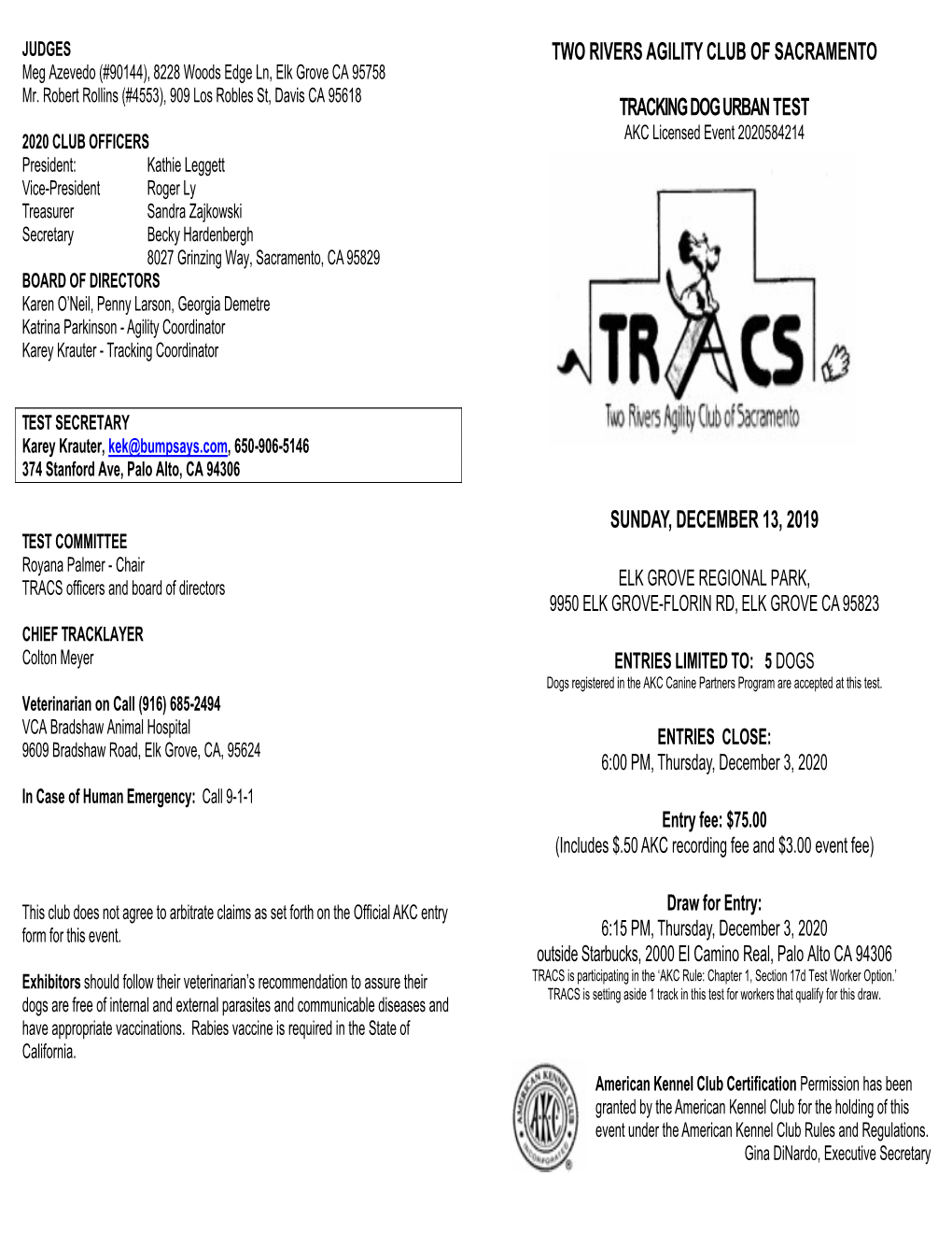 Two Rivers Agility Club of Sacramento Tracking Dog