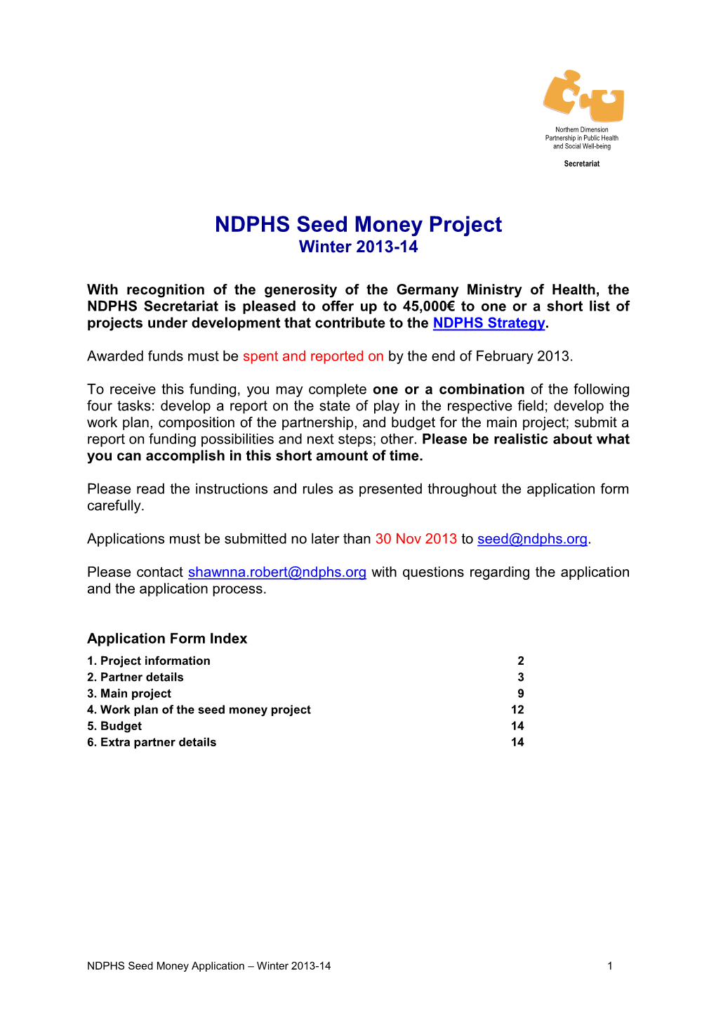 NDPHS Seed Money Project Winter 2013-14