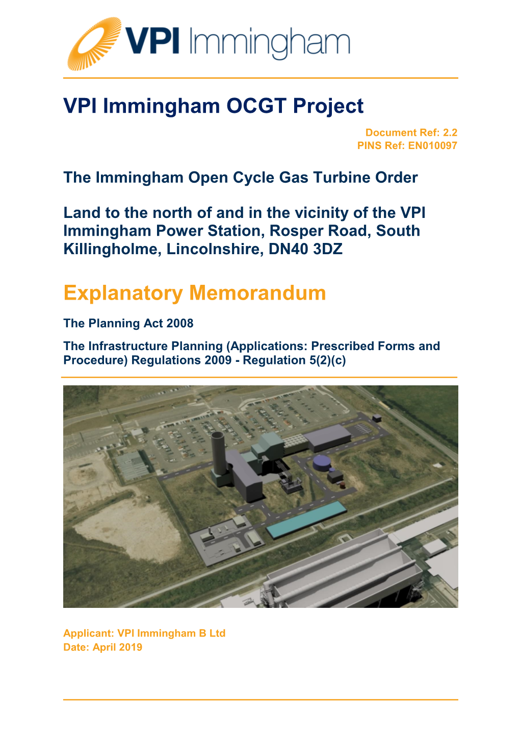 VPI Immingham OCGT Project Explanatory Memorandum
