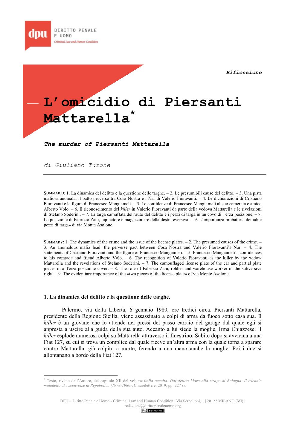 L'omicidio Di Piersanti Mattarella