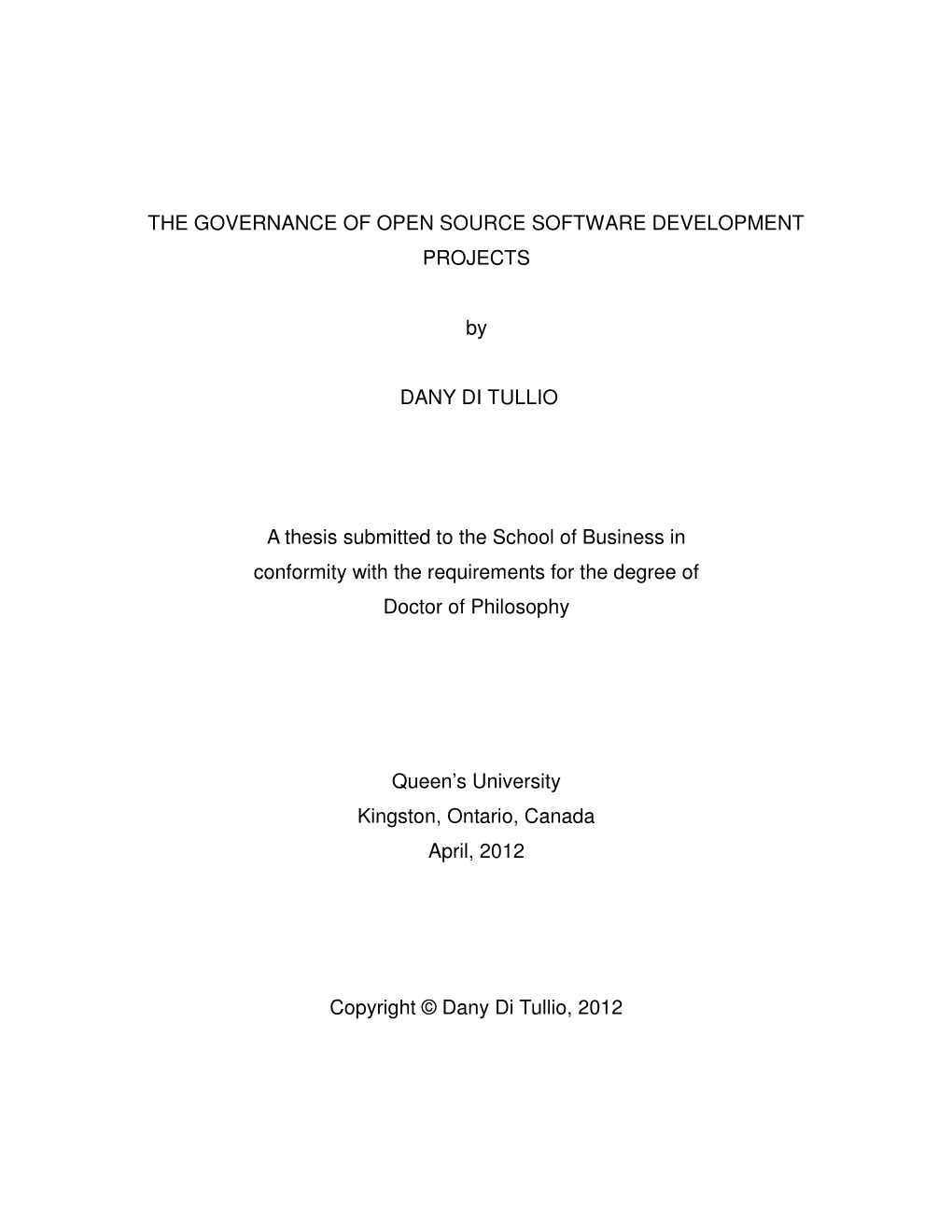 The Governance of Open Source Software Development Projects