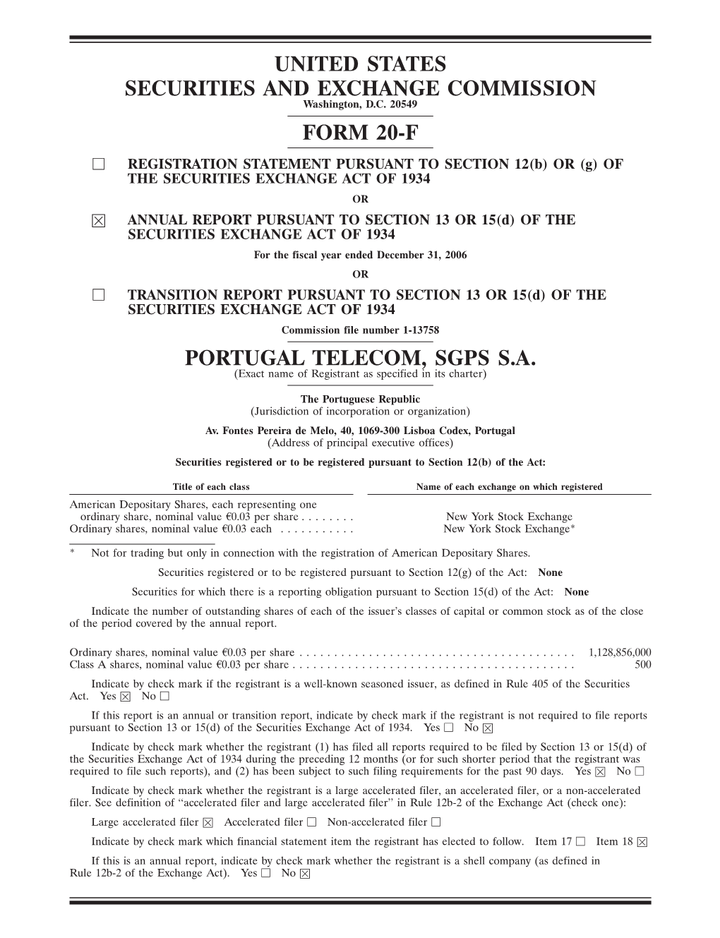 United States Securities and Exchange Commission Form